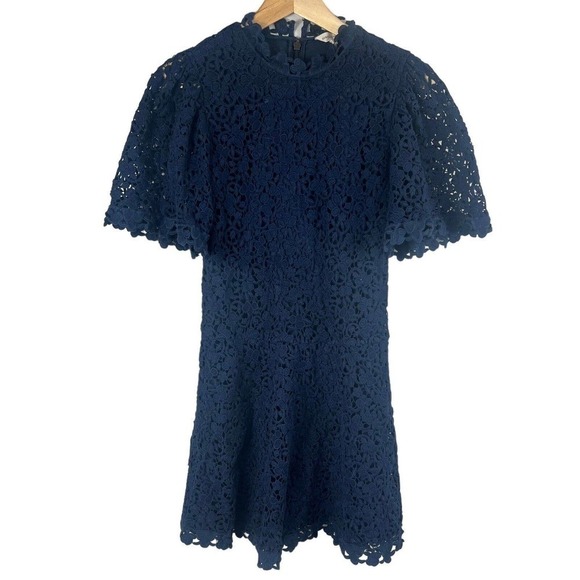 Rebecca Taylor Dresses & Skirts - Rebecca Taylor Navy Crochet Lace Dress Size 2 Flutter Sleeve Cocktail